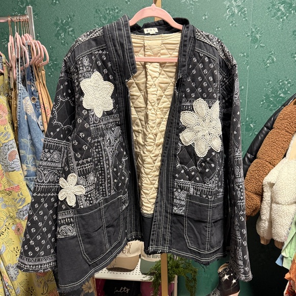 Pol Medium Black Paisley Denim Jacket - Picture 2 of 5